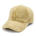 Gorra de béisbol de invierno de felpa para mujer con logotipo dorado letra R en beige - Talla única / Caqui