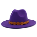 Sombrero Fedora morado de ala ancha con banda trenzada marrón para hombre y mujer - Talla única / Morado
