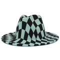 Classic checkered fedora hat with unique black and green distorted wavy pattern design - One Size / Green
