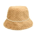 Elegante cappello a secchiello in peluche cammello con catena di perle per l'inverno - Taglia unica / Marrone