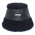 Sombrero de pescador para mujer en lana de cordero sintética y cuero con etiqueta - Talla única / Negro