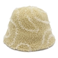 Detailansicht des beige Plüsch-Anglerhuts mit Fleece-Textur und gewelltem Fransenrand - Einheitsgröße / Khaki