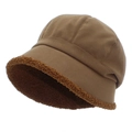 Winter dark brown wool-lined bucket hat with faux shearling brim and warm cotton fabric - One Size / Brown