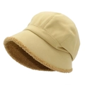 Japanese style light yellow fisherman hat with warm fleece lining and thick cotton fabric - One Size / Beige