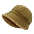 Detailed view of winter khaki bucket hat with soft fleece lining and stitching - One Size / Khaki
