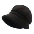 Classic black winter octagonal beret hat with warm faux sherpa lining for women - One Size / Black
