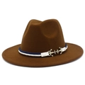 Detail view of brown wool fedora hat featuring nautical silver anchor buckle and cord - One Size / Coffee