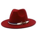 Detail of burgundy wool fedora with blue and white braided rope and gold anchor buckle - One Size / Burgundy