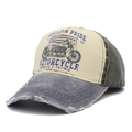 Berretto da baseball vintage in cotone con stampa moto e dettagli visiera rovinata - Grigio