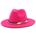 Detail of fuchsia fedora hat with blue-white braided band and gold anchor buckle - One Size / Rose Red