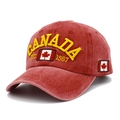 Berretto da baseball in cotone lavato rosso con ricamo Canada e patch foglia acero - Taglia unica / Rosso Mattone