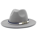 Detail of grey wool fedora featuring a blue-white braided band and golden anchor buckle - One Size / Gray