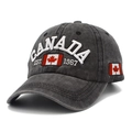 Berretto da baseball in cotone grigio scuro lavato con ricamo Canada e foglia di acero rossa - Taglia unica / Nero