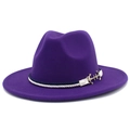Deep purple wool wide brim fedora hat with nautical braided rope and gold anchor buckle - One Size / Purple