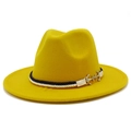Vibrant yellow wool fedora hat with nautical braided rope and silver anchor charms - One Size / Yellow