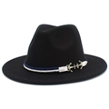 Detail of black wool fedora featuring blue and white nautical rope and silver anchor charms - One Size / Black