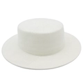 Elegant white flat-top boater hat with a minimalist woven texture for women - White