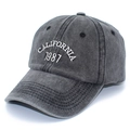 Dettaglio cappello vintage lavato antracite con ricamo 3D bianco California 1987 - Taglia unica / grigio scuro