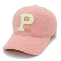 Pink lamb wool baseball cap with letter P embroidery for women winter warmth - One Size / Pink