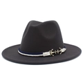 Detail of grey wool fedora hat with blue twisted rope band and golden anchor buckle - Dark Gray