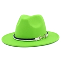 Close-up of neon green wool fedora with nautical rope band and silver anchor accents - One Size / Fluorescent Green