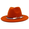 Detail of orange fedora with navy rope band and golden anchor maritime buckle accent - One Size / Dark Orange