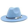 Detail of light blue fedora hat with nautical navy rope band and gold anchor buttons - One Size / Light Blue