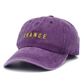 Detail of Chance letter embroidery on purple washed cotton baseball cap with curved brim - Purple