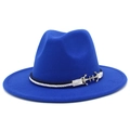 Detail of royal blue wool fedora featuring nautical braided band and gold anchor buckles - One Size / Sapphire Blue