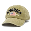Vintage cotton baseball cap in olive green with America embroidery and flag patch detail - One Size / Khaki