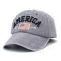 Detailed embroidery on a grey washed cotton baseball cap with AMERICA text and flag - One Size / Light Gray