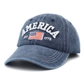 Cappellino da baseball vintage blu con ricamo bandiera americana e scritta EST 1776 - Taglia unica / Blu