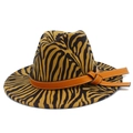 Classic tiger print fedora with brown leather band and flat brim for outdoor travel - One Size / Tan Zebra Print