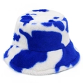 Winterlicher Plüsch-Fischerhut mit blau-weißem Kuhmuster aus weichem Kunstpelz - Blau