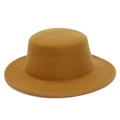 Close-up of camel wool flat-top hat showing premium stitching and felt texture - Khaki