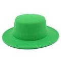 Detailed view of the green wool felt flat top hat with premium stitching and texture - Emerald Green