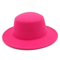 Detailed view of vibrant magenta wool felt flat top boater hat with clean stitching - Rose Red