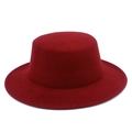 Flat top wine red wool felt boater hat with a wide stiff brim for men and women - Burgundy