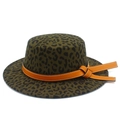 Detail of olive green leopard print felt hat with orange leather band and stitching - One Size / Army Green