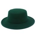 Close-up of the fine texture and stitch detail on a dark green wool felt boater hat - Dark Green