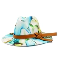Artistic wide brim fedora with blue and green tie-dye ink pattern and leather band - Lake Blue Marble (Color 6)