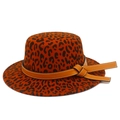 Classic leopard print wool felt fedora hat with orange leather band for men and women - One Size / Brick Red