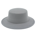 Detailed close-up showing the premium wool felt texture of this grey flat top fedora hat - Gray