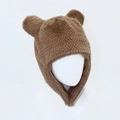 Bonnet ours en peluche marron pour femme avec protection d'oreille chaude et fausse fourrure - Taille unique / Café