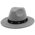 Sombrero fedora clásico de lana gris oscuro con ala ancha y banda negra con cristales - Gris