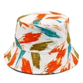 Artistic double-sided bucket hat with vibrant orange and cyan abstract graffiti patterns - White