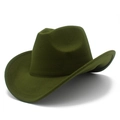 Detail of olive green wool felt cowboy hat showing textured surface and fine stitching - Army Green