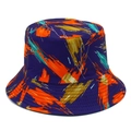 Reversible bucket hat with colorful abstract oil painting print in purple and orange - Dark Blue