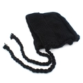 Vintage style black knitted baby earflap hat with tie-up straps and cozy pom-pom details - One Size / Black