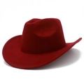 Classic deep red wool felt western cowboy hat with wide curved brim and fedora crown - Burgundy